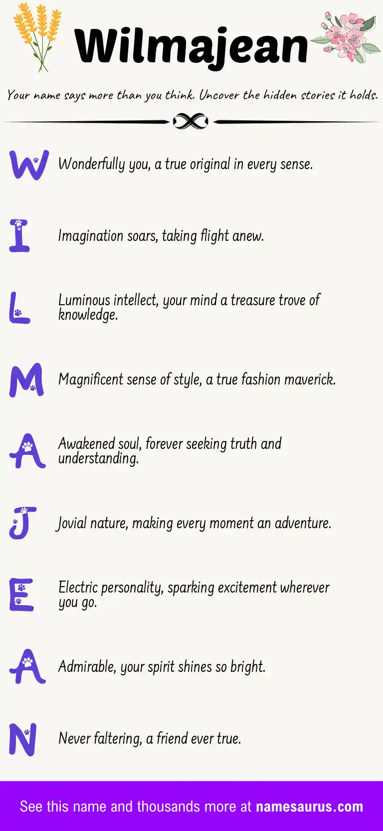 Acrostic poem about Wilmajean.