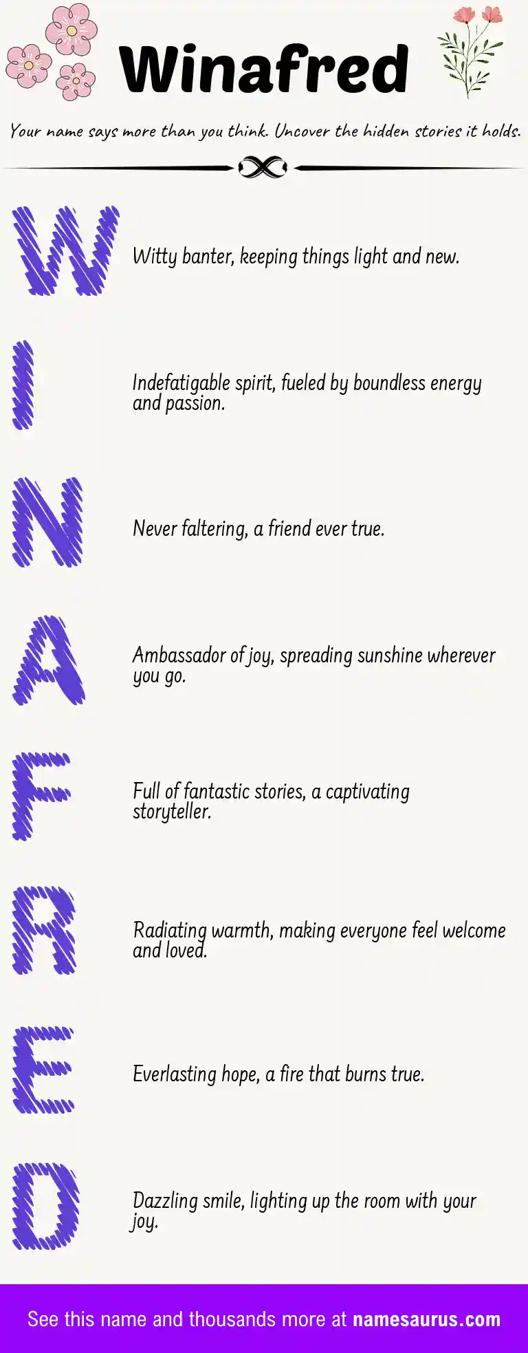 Acrostic poem about Winafred.