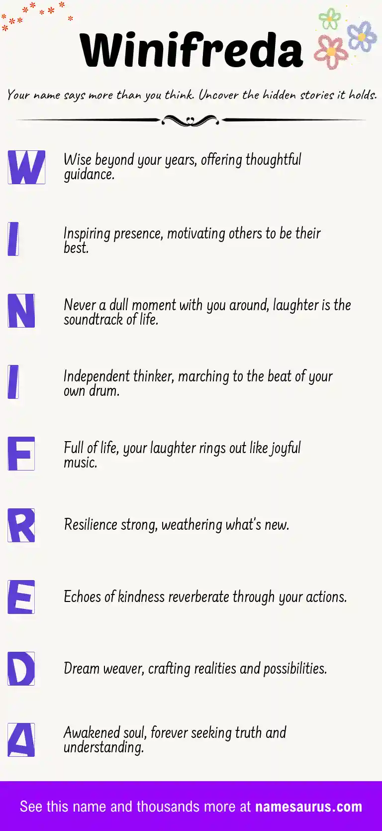 Acrostic poem about Winifreda.