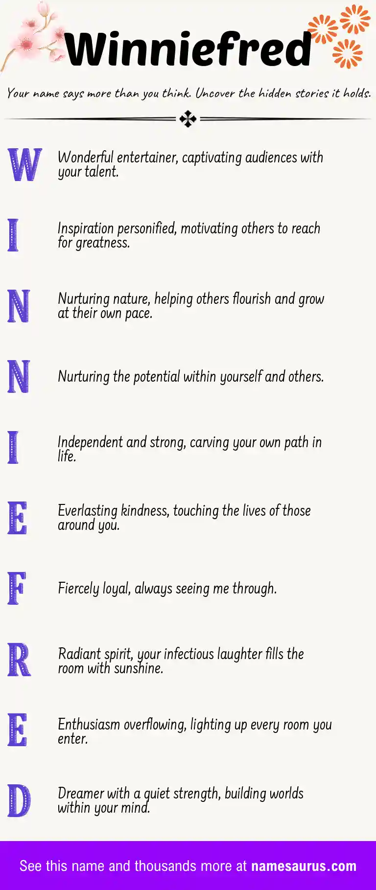 Acrostic poem about Winniefred.