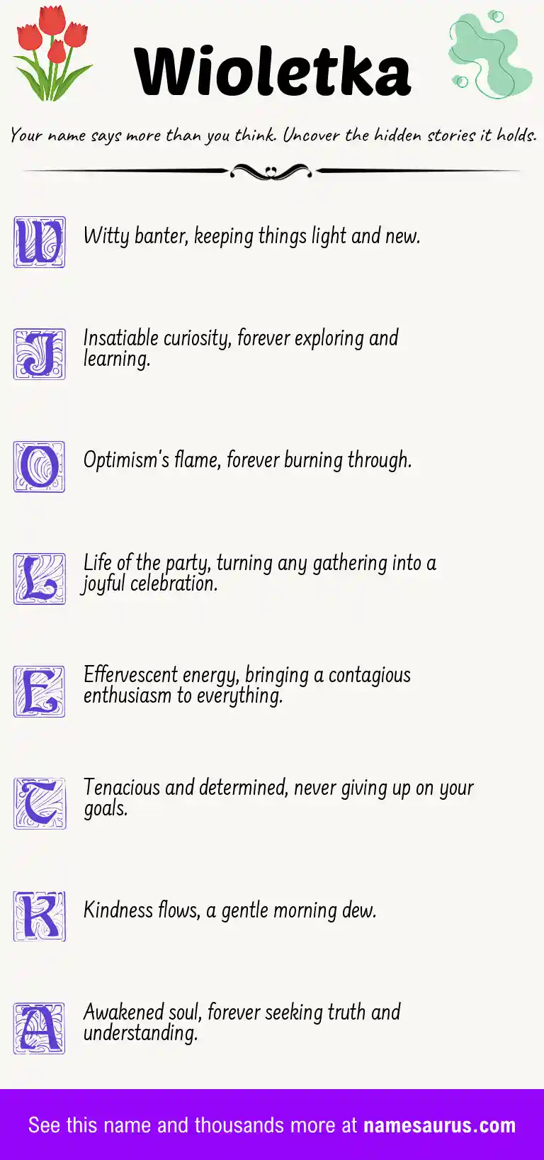 Acrostic poem about Wioletka.