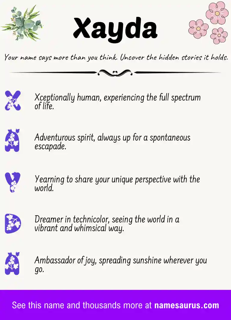 Acrostic poem about Xayda.