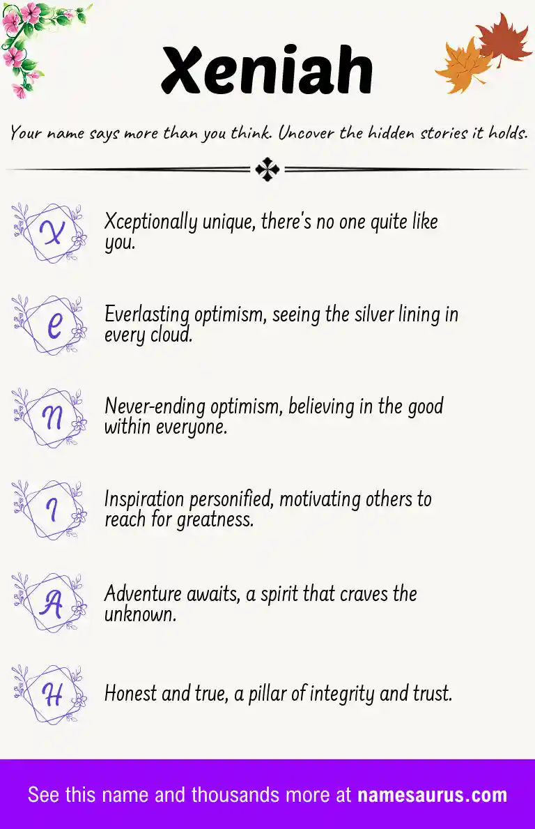 Acrostic poem about Xeniah.