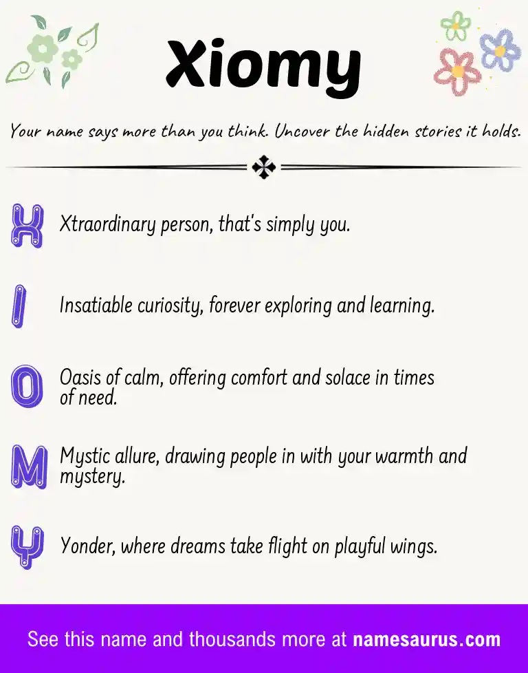 Acrostic poem about Xiomy.