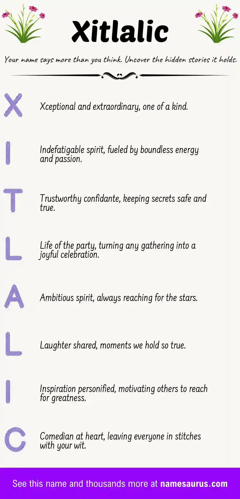 Acrostic poem about Xitlalic.