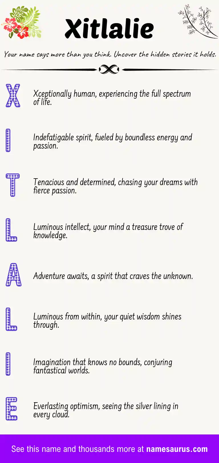 Acrostic poem about Xitlalie.