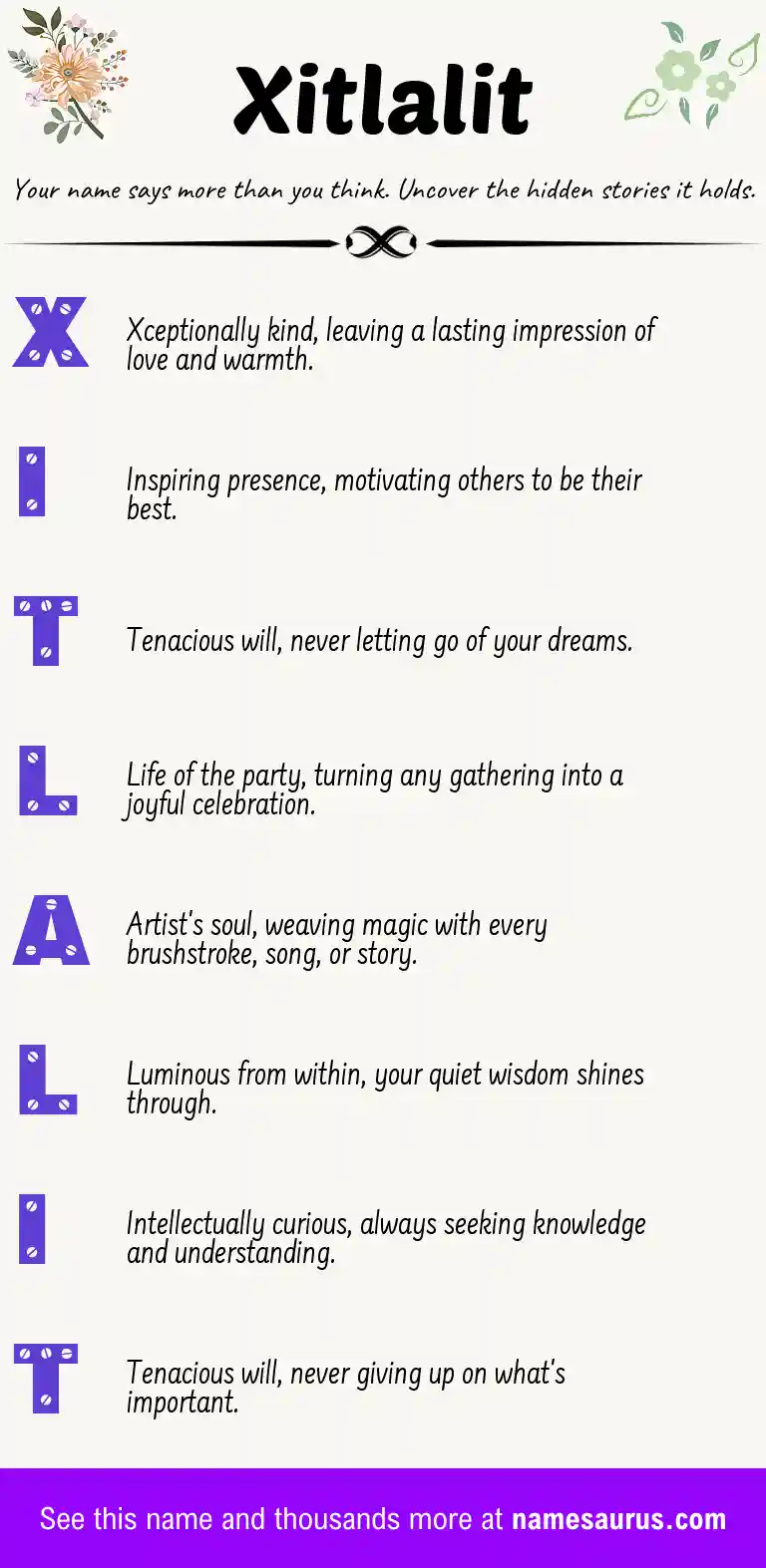 Acrostic poem about Xitlalit.
