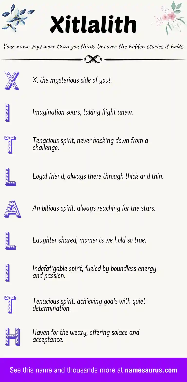 Acrostic poem about Xitlalith.