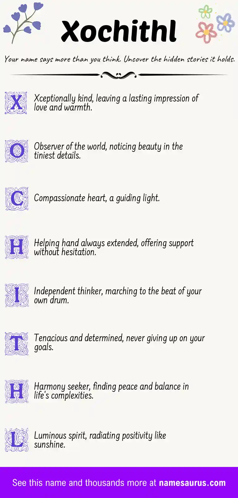 Acrostic poem about Xochithl.