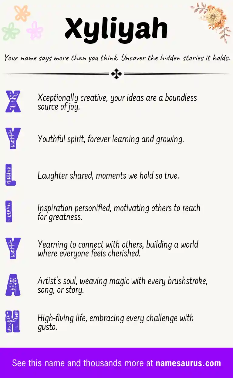 Acrostic poem about Xyliyah.