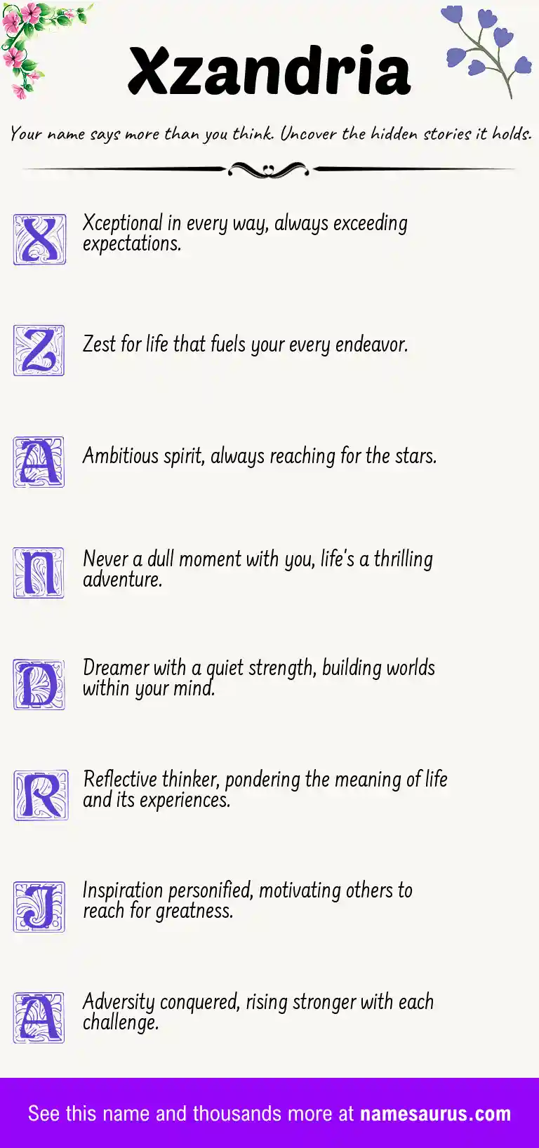 Acrostic poem about Xzandria.