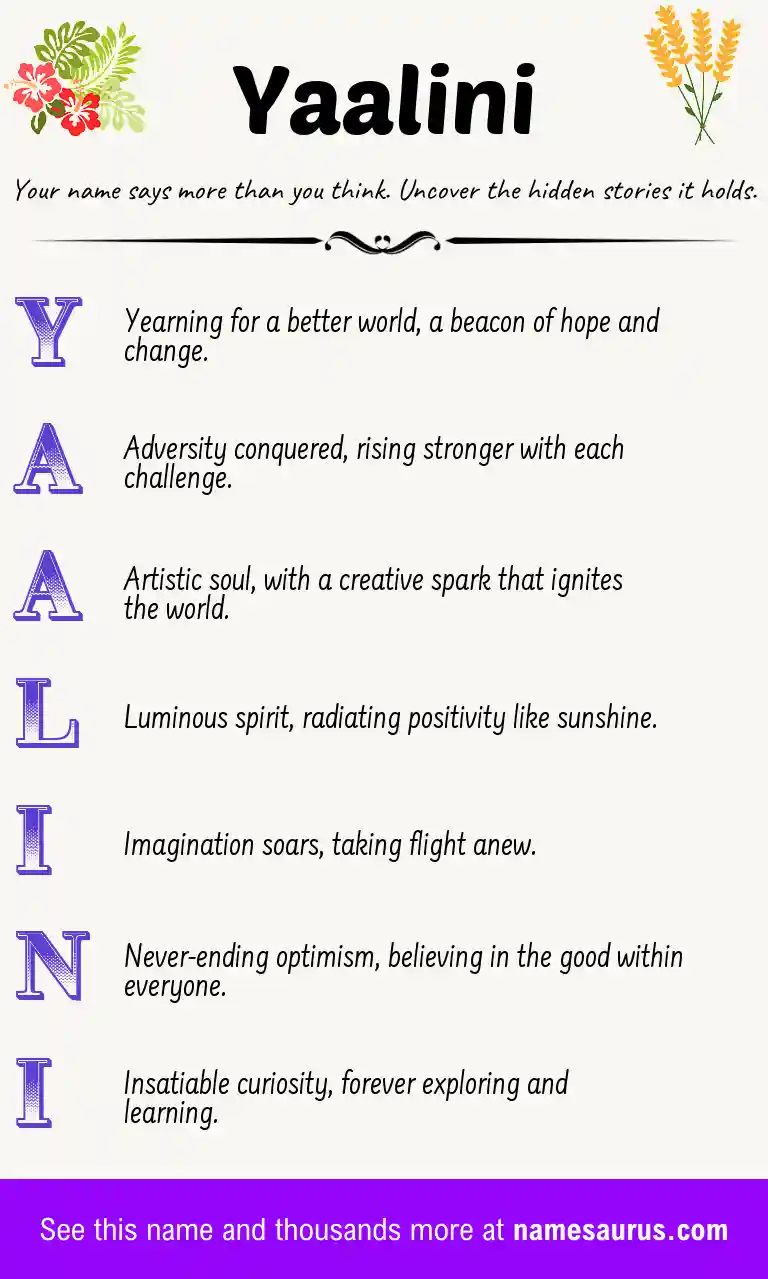 Acrostic poem about Yaalini.