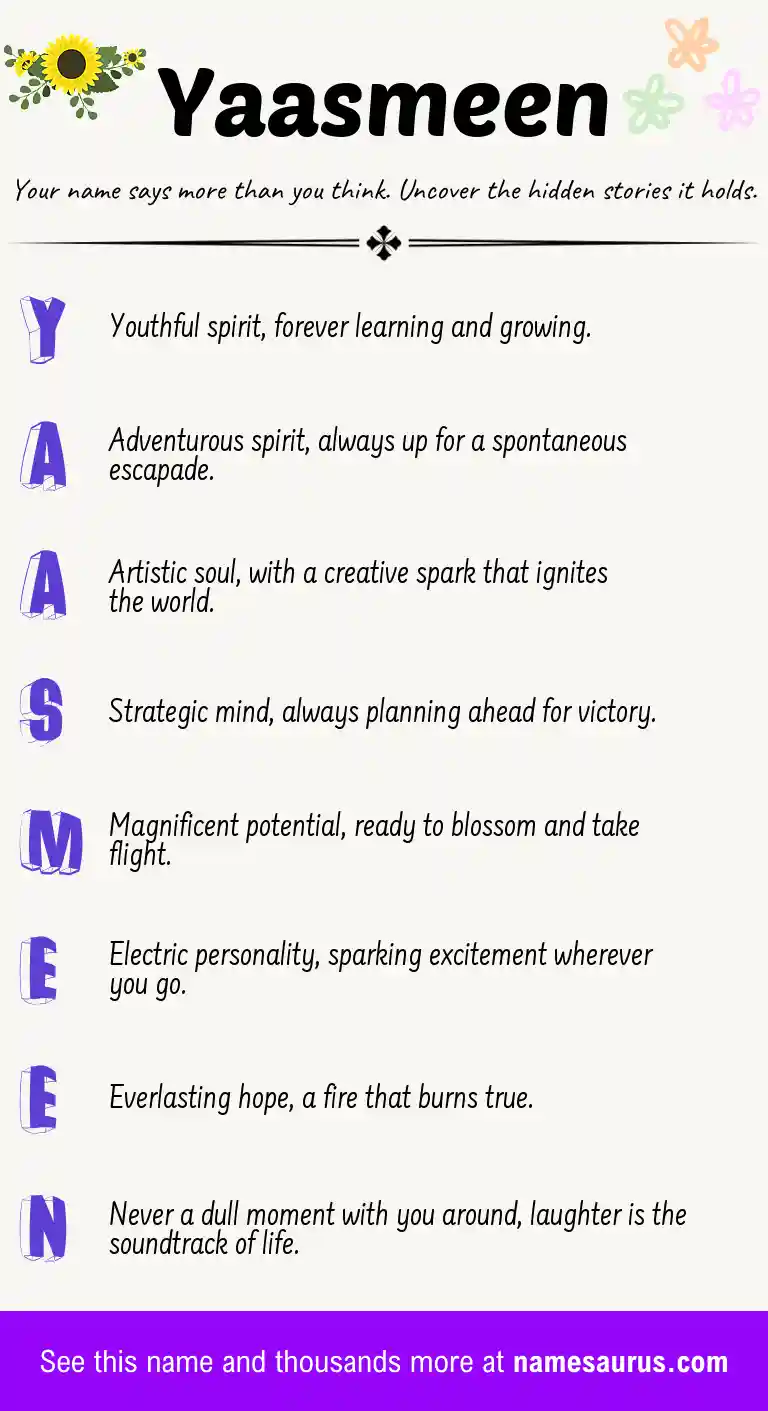 Acrostic poem about Yaasmeen.