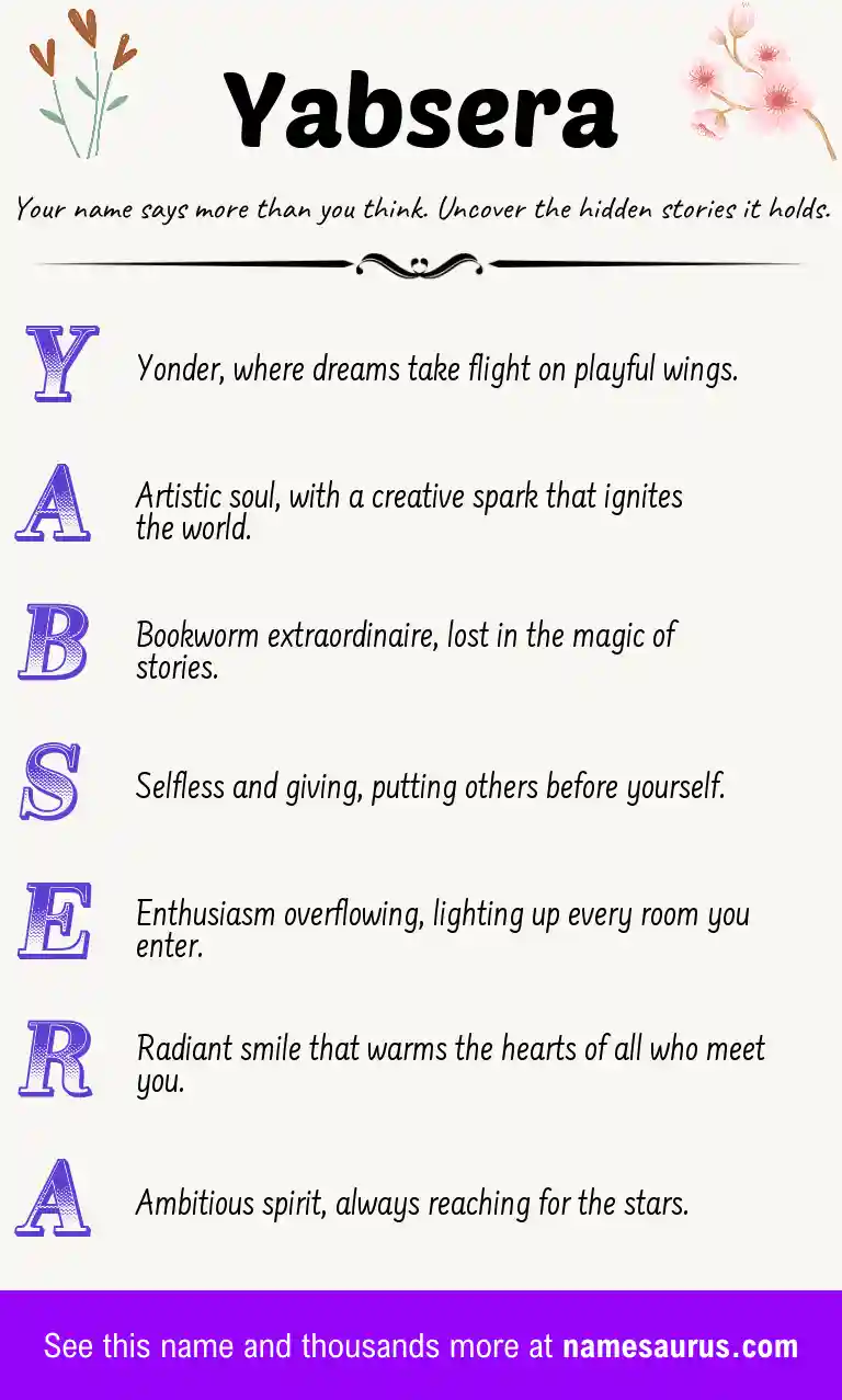 Acrostic poem about Yabsera.