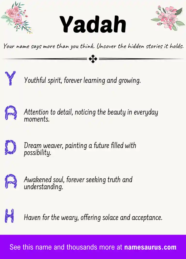 Acrostic poem about Yadah.