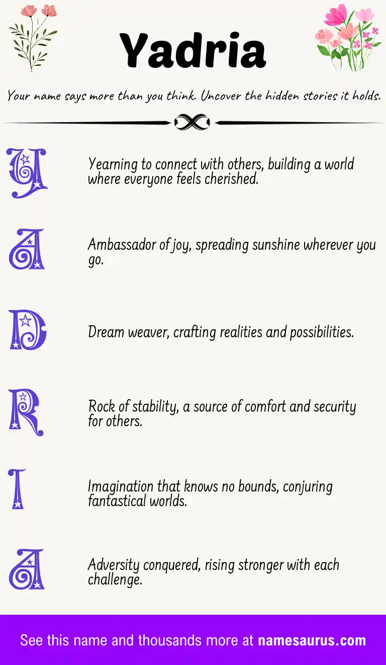 Acrostic poem about Yadria.