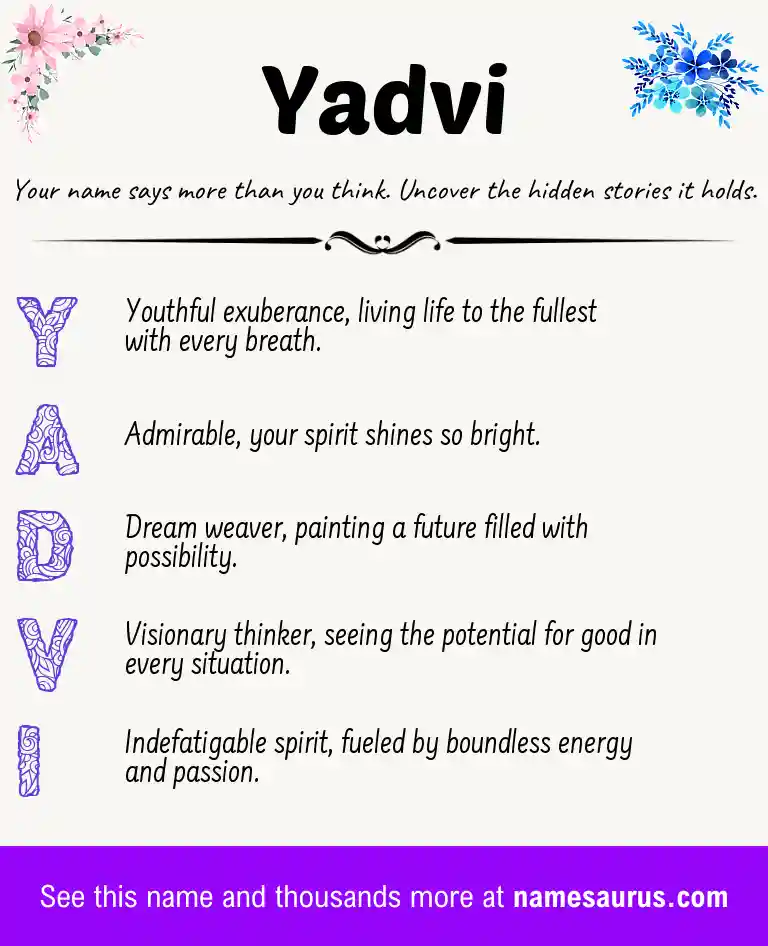 Acrostic poem about Yadvi.