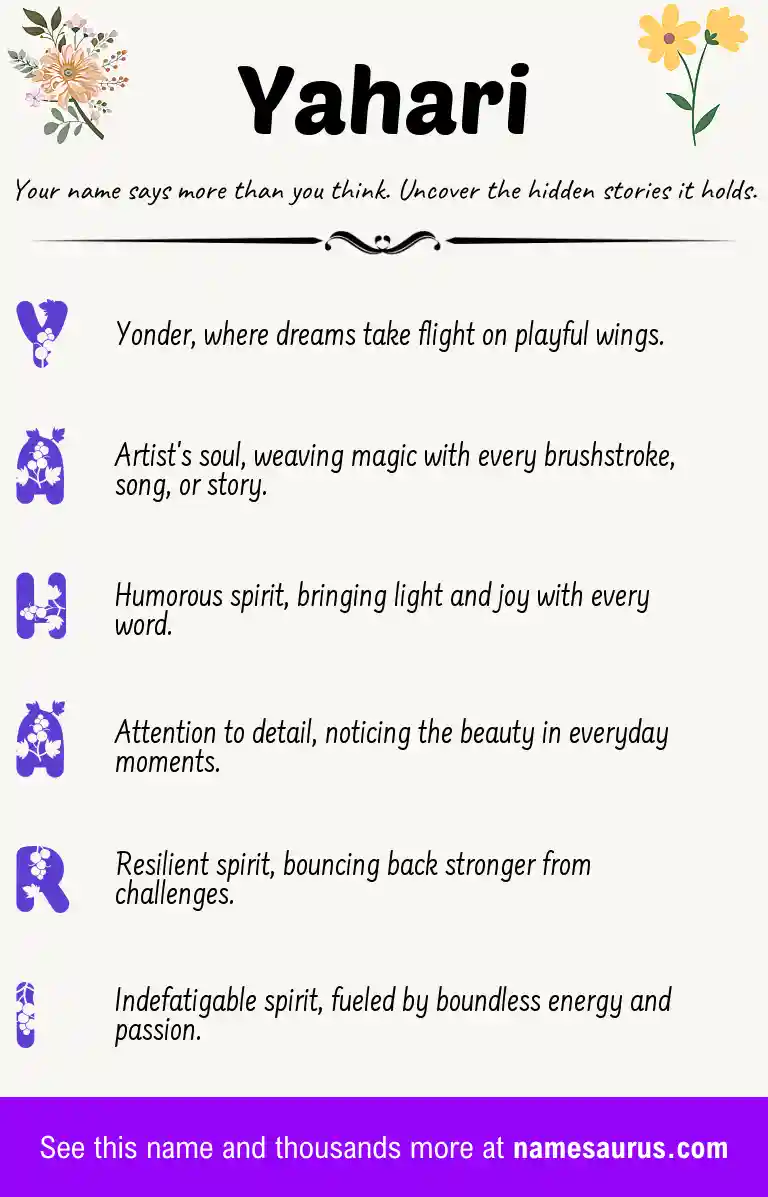 Acrostic poem about Yahari.