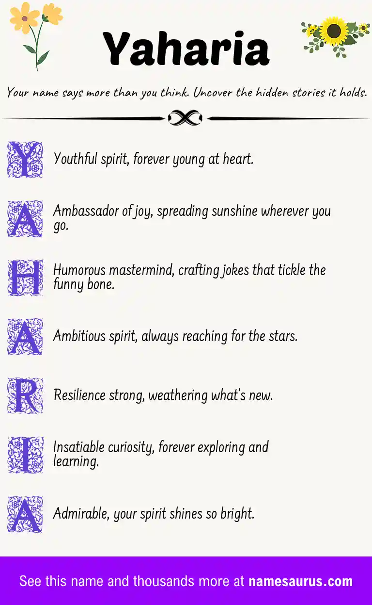 Acrostic poem about Yaharia.