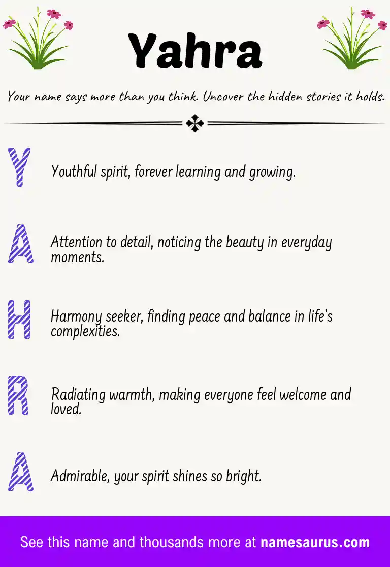 Acrostic poem about Yahra.