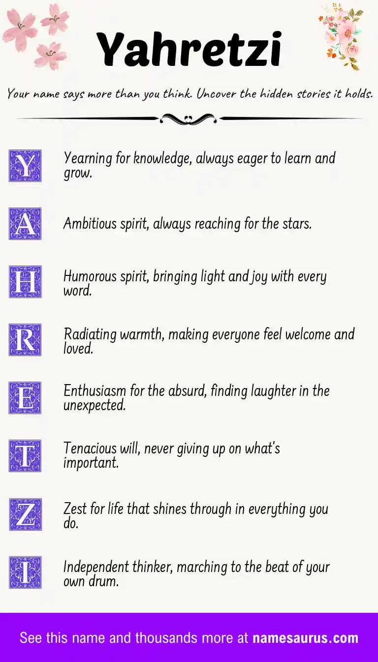 Acrostic poem about Yahretzi.
