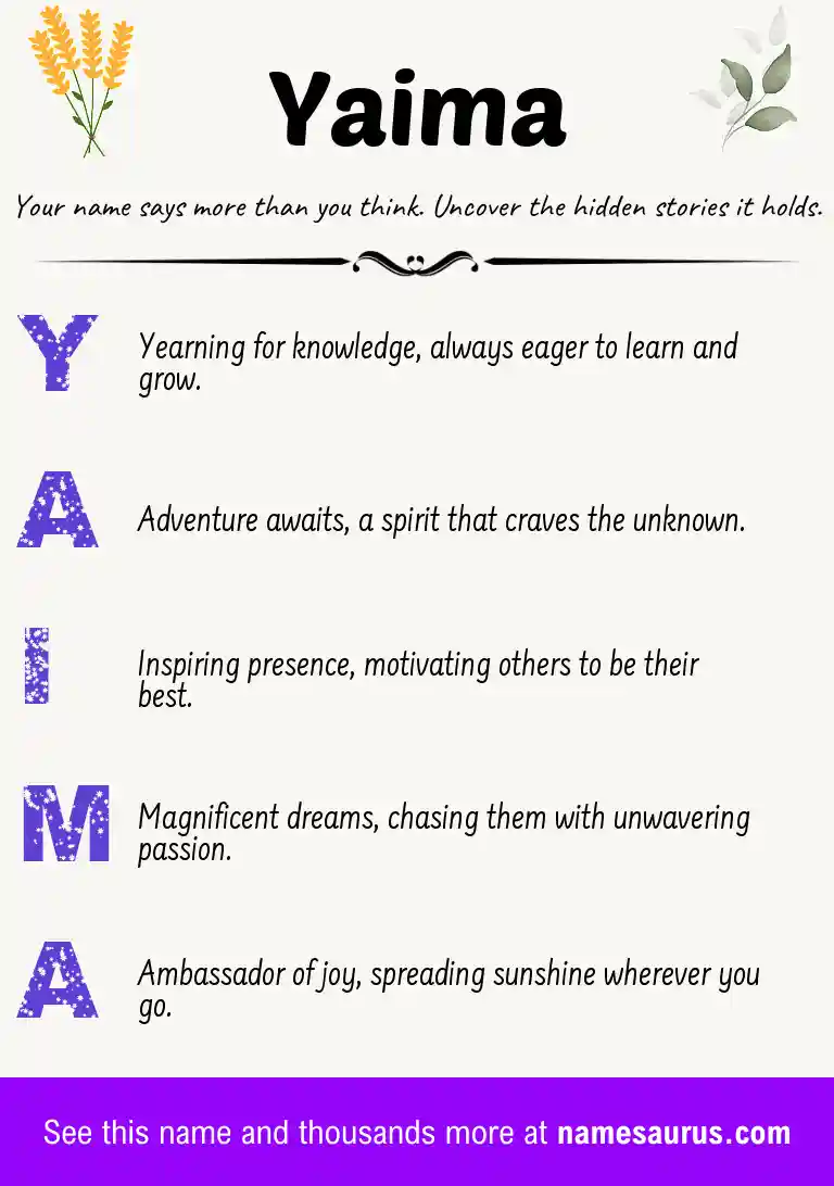 Acrostic poem about Yaima.