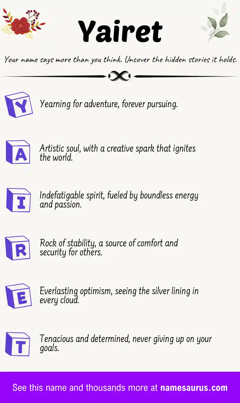 Acrostic poem about Yairet.