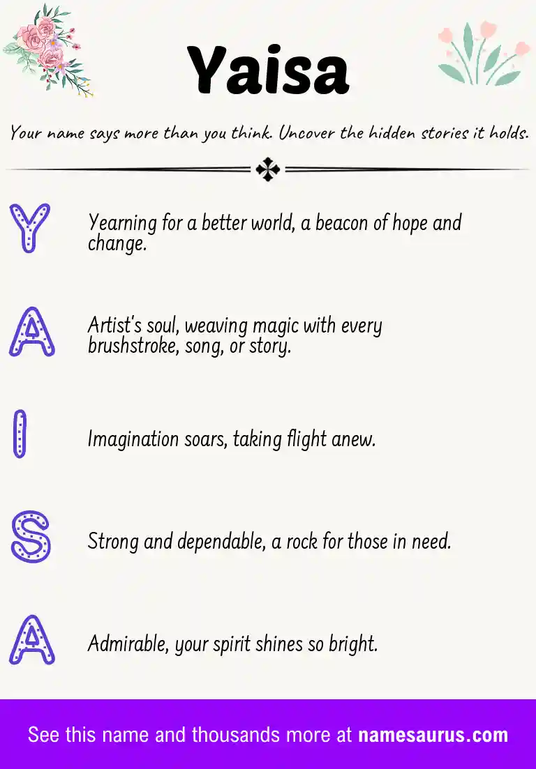 Acrostic poem about Yaisa.