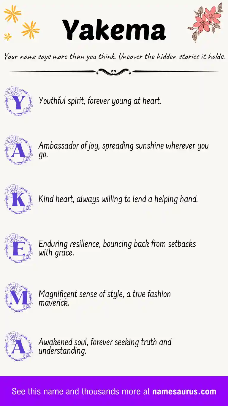 Acrostic poem about Yakema.