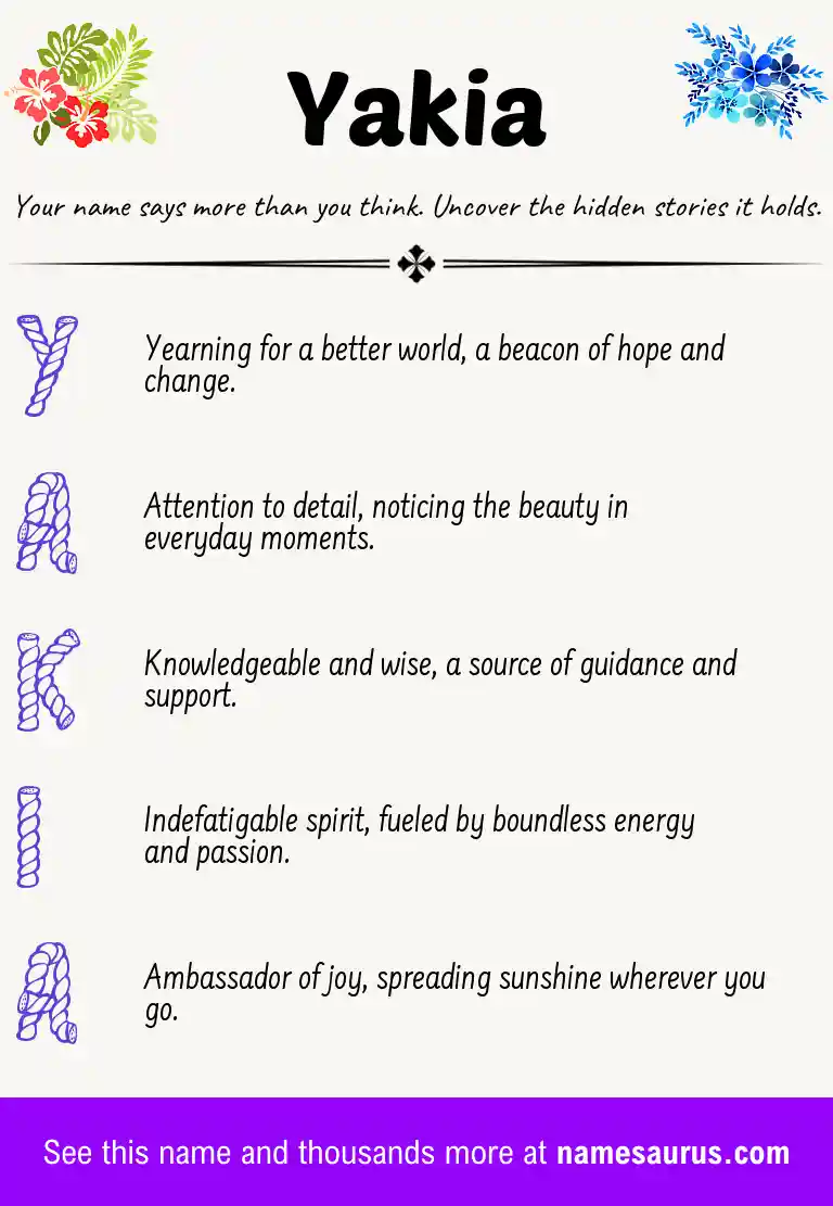 Acrostic poem about Yakia.