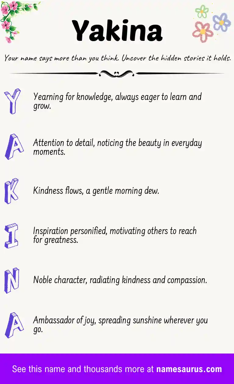 Acrostic poem about Yakina.