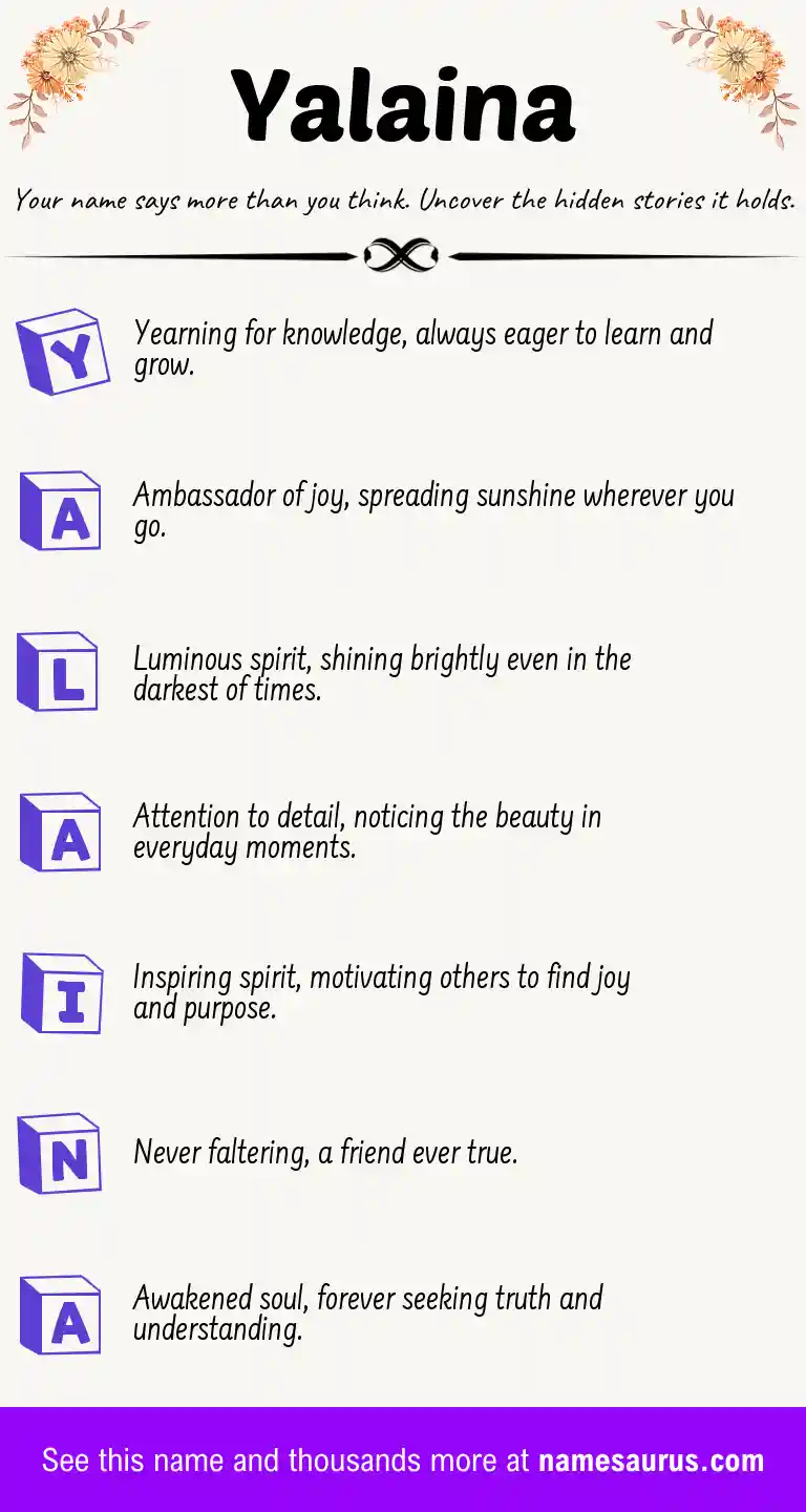 Acrostic poem about Yalaina.