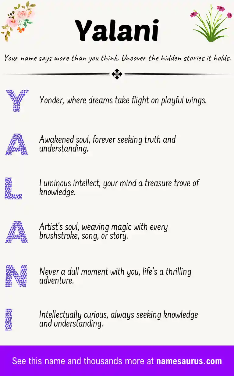 Acrostic poem about Yalani.