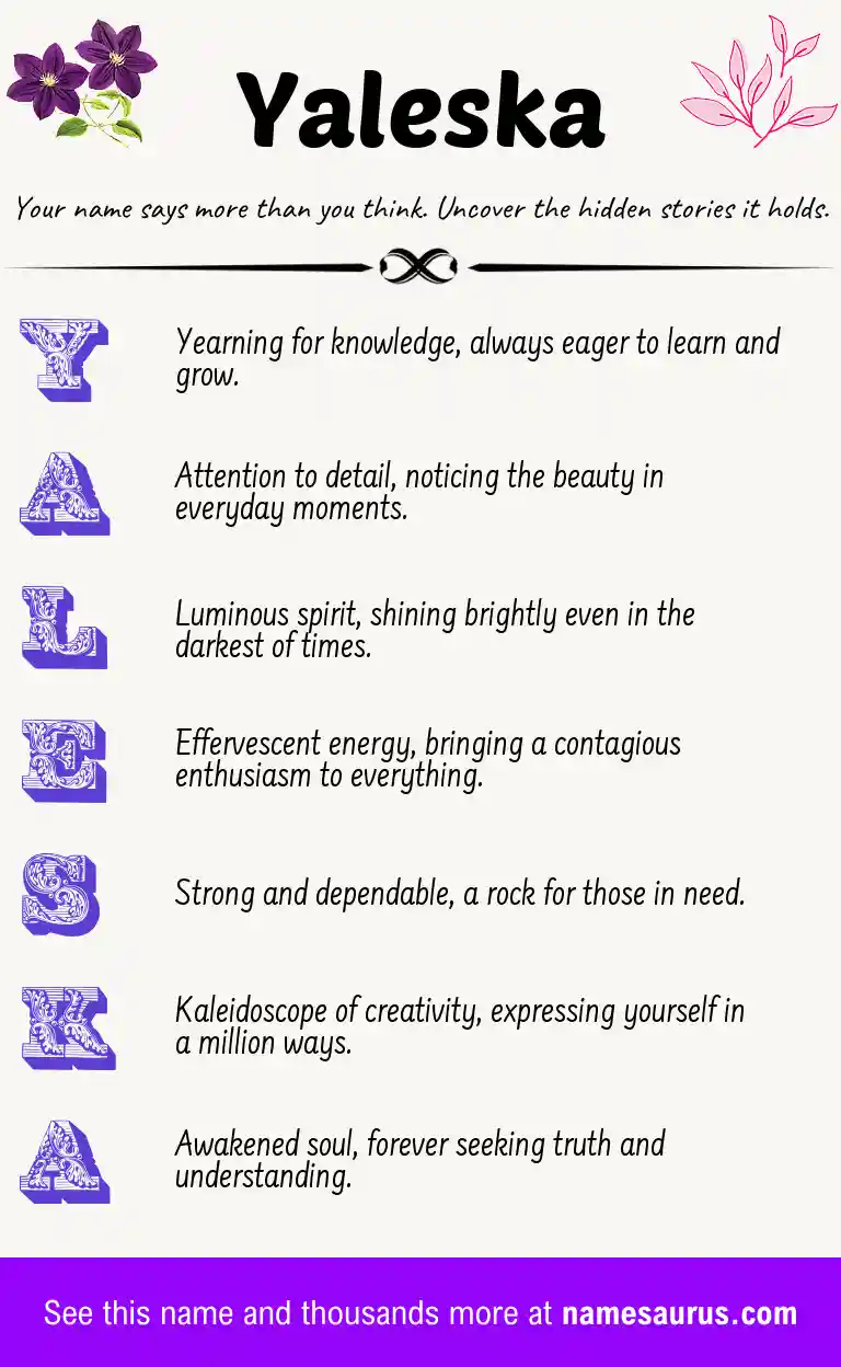 Acrostic poem about Yaleska.