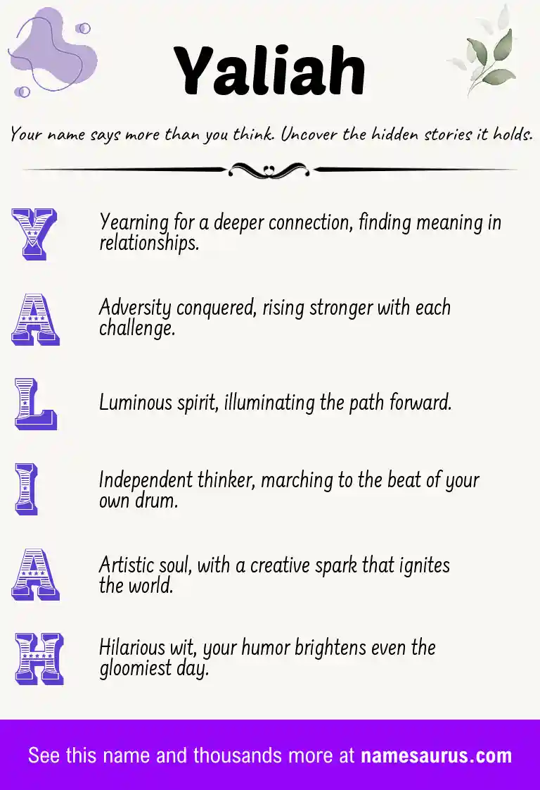 Acrostic poem about Yaliah.