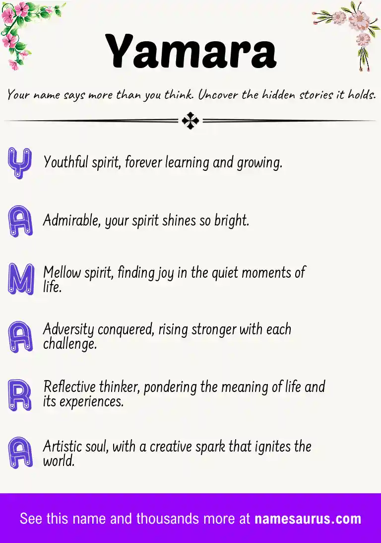 Acrostic poem about Yamara.