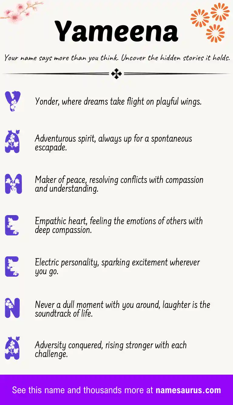 Acrostic poem about Yameena.
