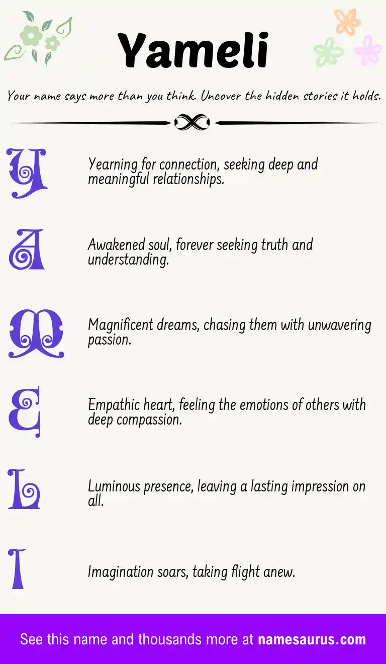 Acrostic poem about Yameli.