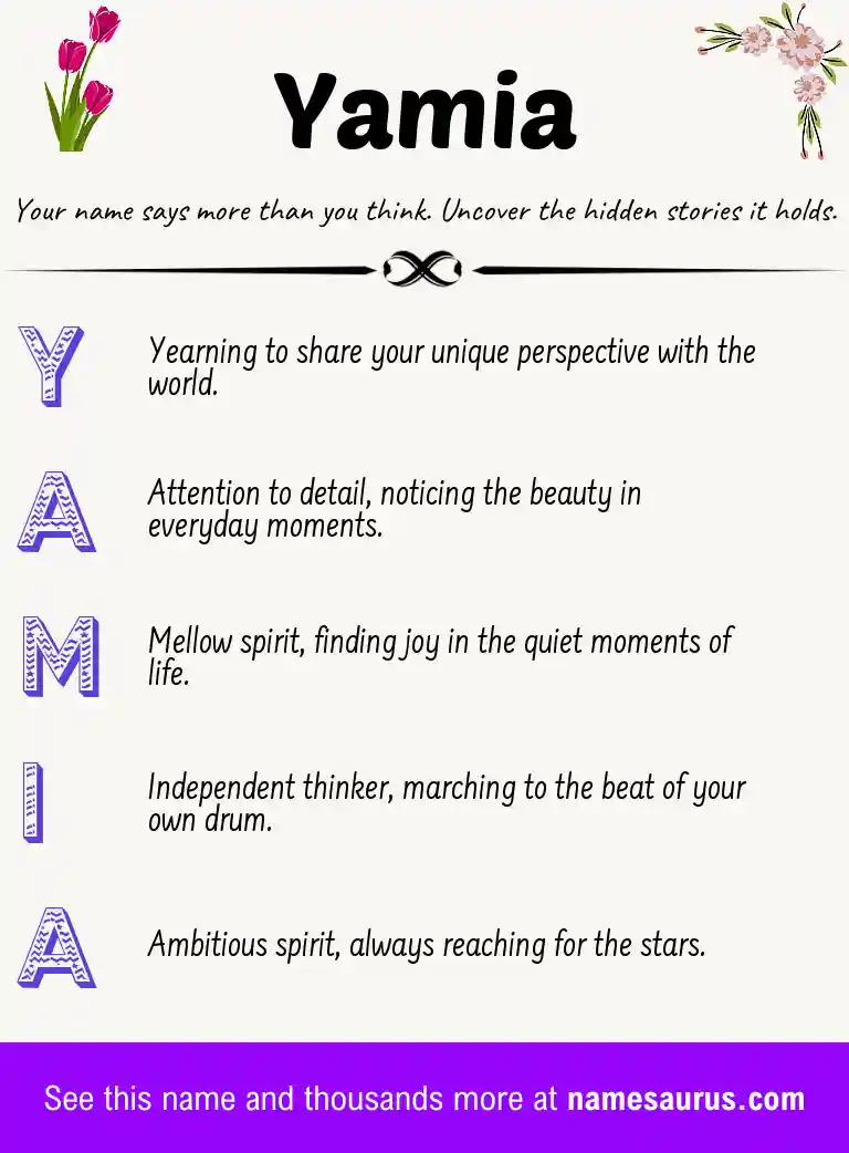 Acrostic poem about Yamia.