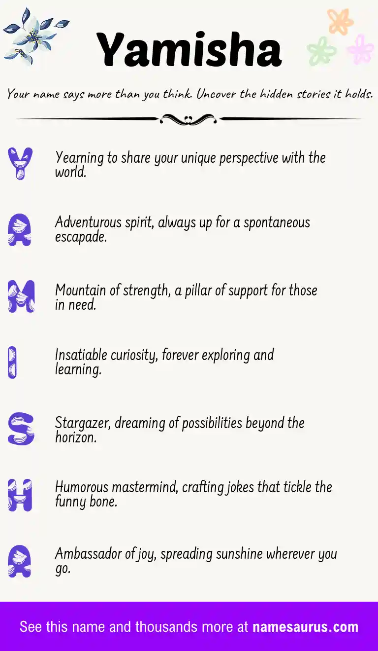 Acrostic poem about Yamisha.