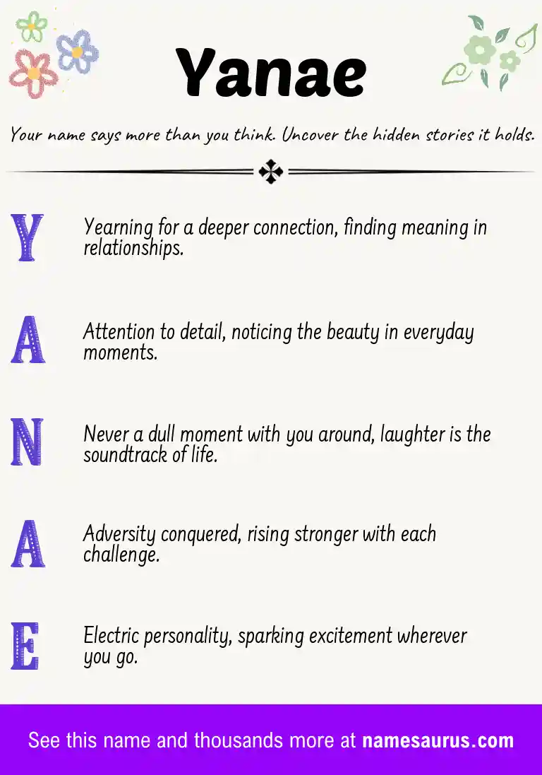 Acrostic poem about Yanae.