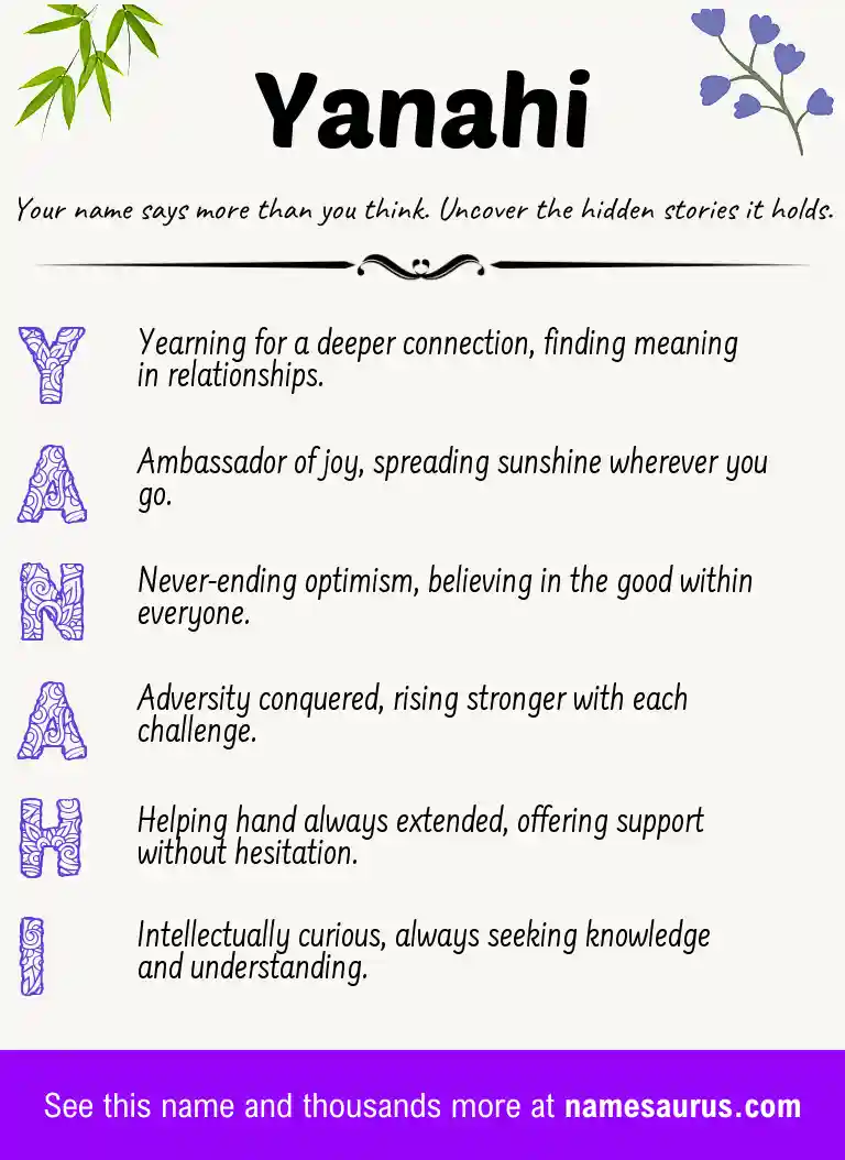 Acrostic poem about Yanahi.