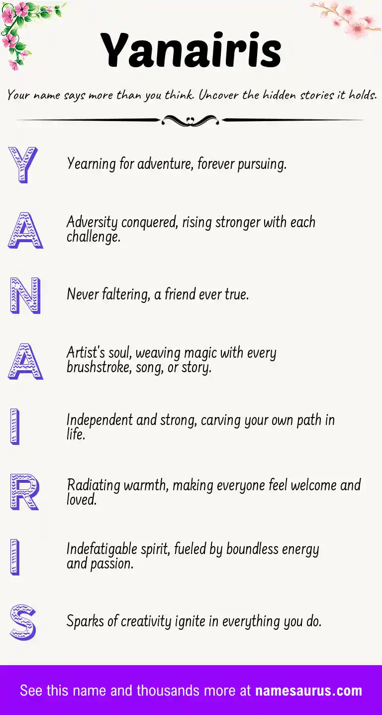Acrostic poem about Yanairis.