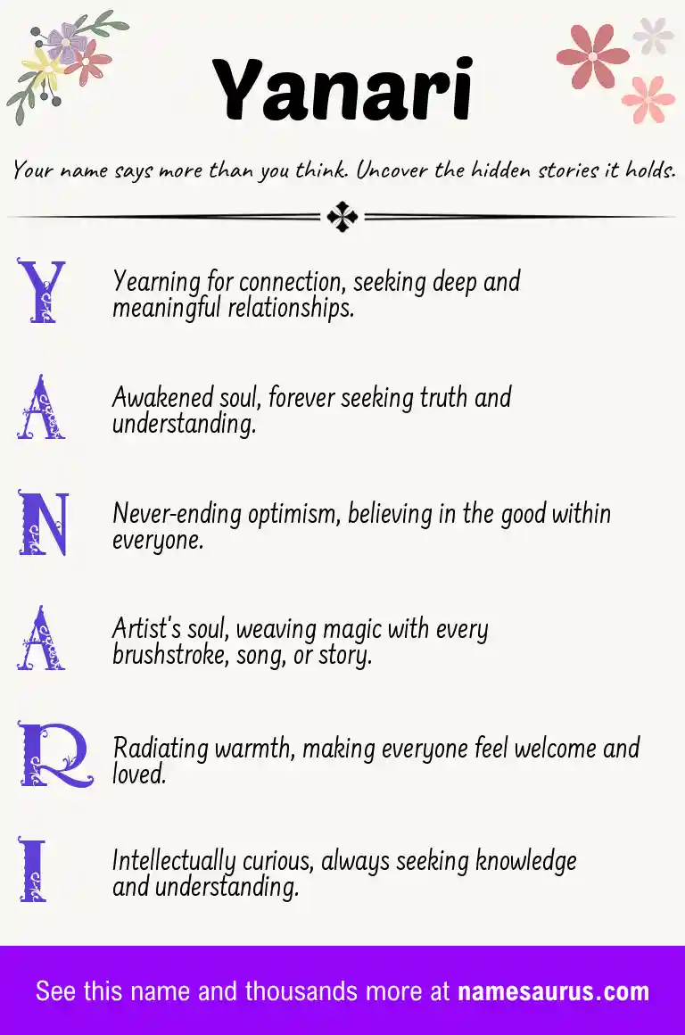 Acrostic poem about Yanari.