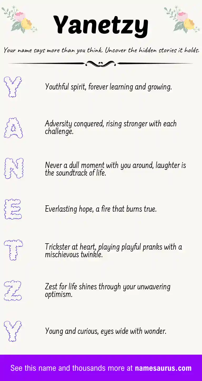 Acrostic poem about Yanetzy.