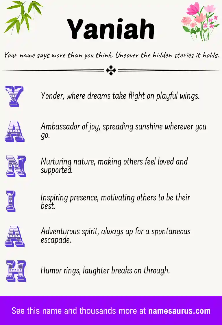 Acrostic poem about Yaniah.