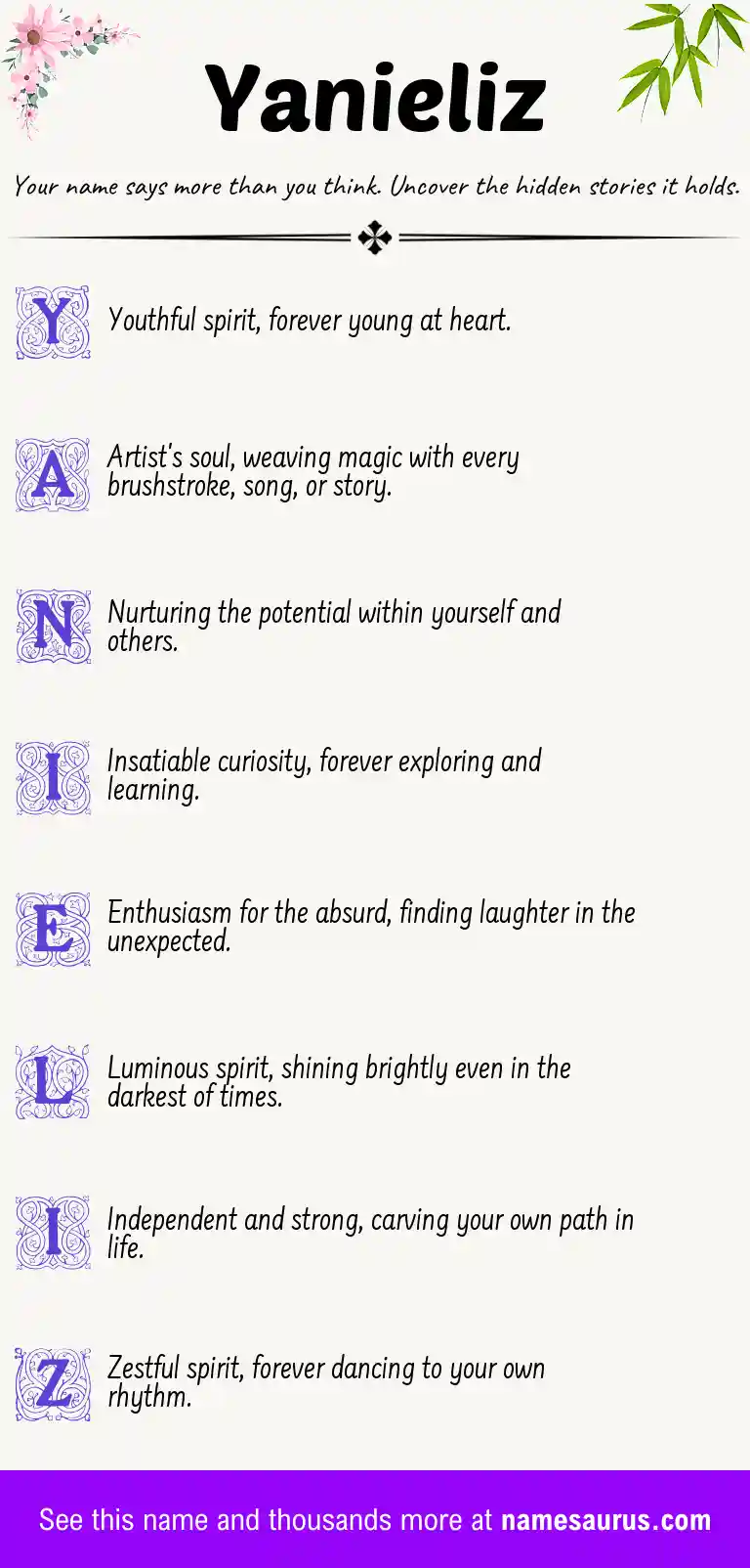 Acrostic poem about Yanieliz.