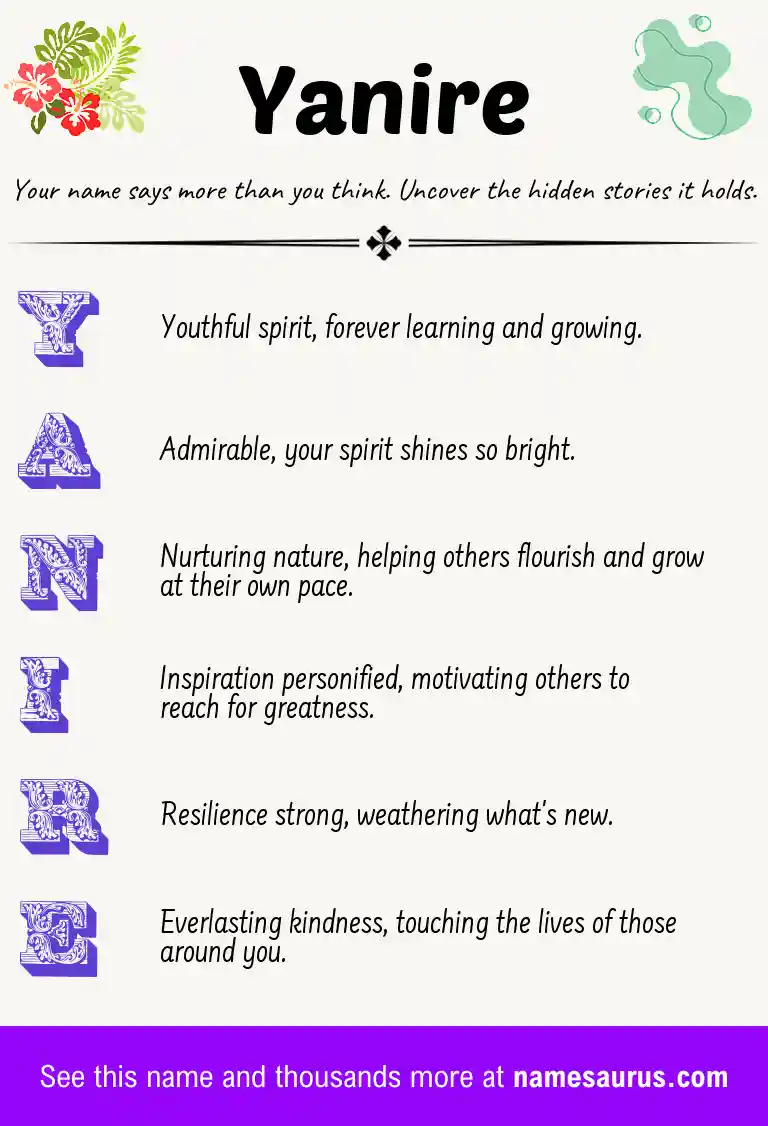 Acrostic poem about Yanire.