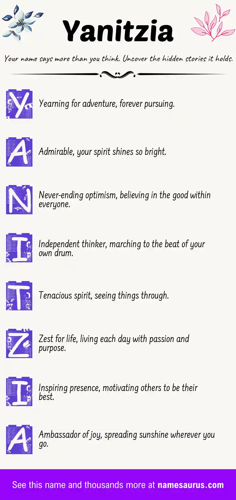 Acrostic poem about Yanitzia.
