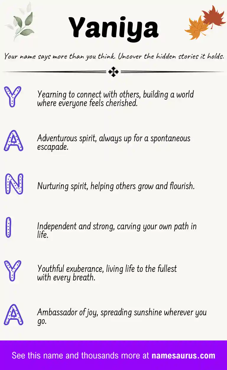 Acrostic poem about Yaniya.